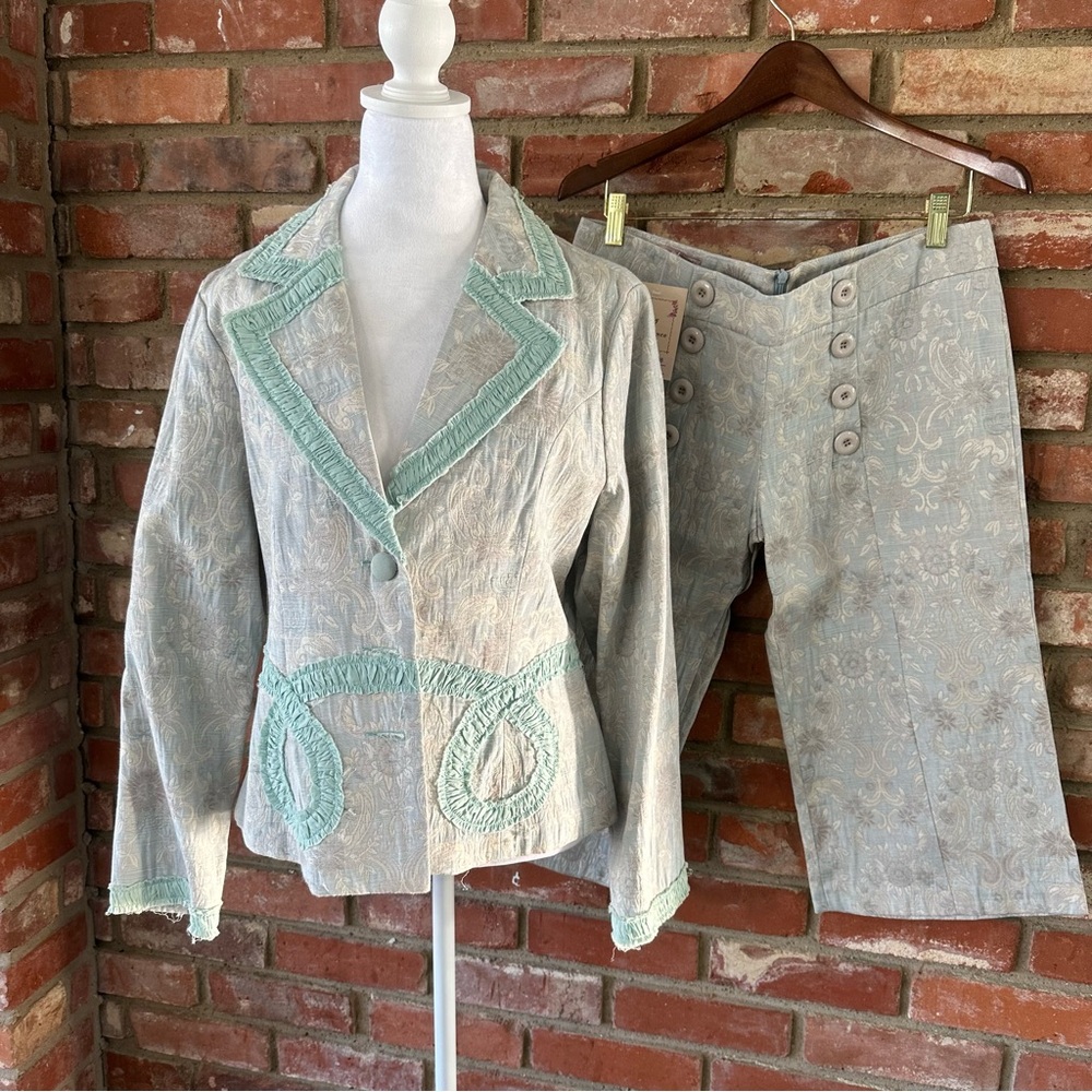Women's Light Blue Embroidered Jacket & Pants